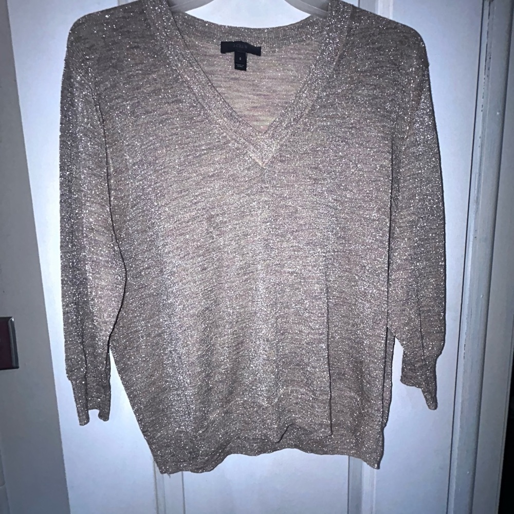 J. Crew gold Shimmer sparkling V Neck Sweater S 53